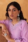 Shop_Shipraa Grover_Purple Chanderi, Cotton Embroidery Round Neck Noor Kurta And Pant Set _Online_at_Aza_Fashions