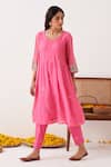 Buy_Shipraa Grover_Pink Chanderi Embroidery Round Neck Miha Kurta And Pant Set _Online_at_Aza_Fashions