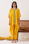 Shipraa Grover_Yellow Mal Chanderi Embroidered Floral V Neck Shia Kaftan And Pant Set _Online_at_Aza_Fashions