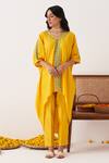 Buy_Shipraa Grover_Yellow Mal Chanderi Embroidered Floral V Neck Shia Kaftan And Pant Set _Online_at_Aza_Fashions