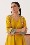 Shop_Shipraa Grover_Yellow Chanderi Tissue Embroidered Sequin Arya Floral Bodice Kurta And Pant Set _Online_at_Aza_Fashions