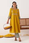 Shipraa Grover_Yellow Chanderi Tissue Embroidered Sequin Arya Floral Bodice Kurta And Pant Set _at_Aza_Fashions