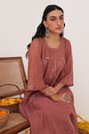 Shop_Shipraa Grover_Pink Chanderi Embroidery Round Neck Maya A-line Kurta And Pant Set _Online_at_Aza_Fashions