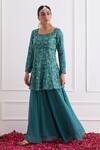 Buy_Shipraa Grover_Green Chanderi, Georgette Embroidery Square Neck Safira Kurta Sharara Set _Online_at_Aza_Fashions