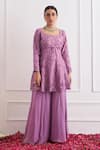 Shipraa Grover_Purple Chanderi Embroidered Zardozi Square Neck Inara Kurta Sharara Set _Online_at_Aza_Fashions