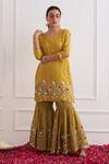 Shipraa Grover_Yellow Chanderi, Organza, Tissue Sequins, Embroidery Adira Kurta Gharara Set_Online_at_Aza_Fashions
