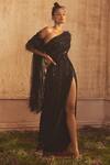 Shop Shivani Awasty Black Net Beads, Sequins One Shoulder Sienna Gown With Belt Shop_Shivani Awasty_Black Net Beads, Sequins One Shoulder Sienna Gown With Belt