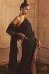 Shivani Awasty Black Net Beads, Sequins One Shoulder Sienna Gown With Belt Online Shivani Awasty_Black Net Beads, Sequins One Shoulder Sienna Gown With Belt _Online