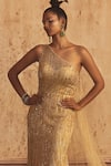 Shop_Shivani Awasty_Beige Net Embroidery Bugle Beads And Sequin One Renne Gown With Trail  _Online_at_Aza_Fashions