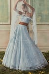 Shivani Awasty_Sky Blue Net Embellishment Crystals Square Neck Lehenga Set _Online_at_Aza_Fashions