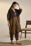 Buy_Shorshe Clothing_Gold Handwoven Pure Silk Plain V Neck Kaftan Tunic And Pant Set _at_Aza_Fashions