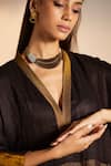 Buy_Shorshe Clothing_Gold Handwoven Pure Silk Plain V Neck Kaftan Tunic And Pant Set _Online_at_Aza_Fashions