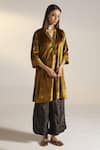 Buy_Shorshe Clothing_Gold Velvet Embroidery Floral Mandarin Collar Kurta And Printed Palazzo Set _Online_at_Aza_Fashions