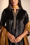 Buy_Shorshe Clothing_Black Silk Velvet Embroidery Mandarin Collar Kurta And Sharara Set _Online_at_Aza_Fashions