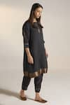 Buy_Shorshe Clothing_Black Handloom Silk Printed Floral Round Kurta And Pant Set _Online_at_Aza_Fashions