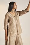 Buy_Shorshe Clothing_Grey Handloom Tissue Embroidery V Neck Anu Kurta And Sharara Set _Online_at_Aza_Fashions