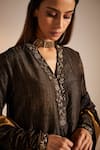 Buy_Shorshe Clothing_Black Kurta Chanderi Cotton Silk Hand Embroidery Floral V Sashiko And Pant _Online_at_Aza_Fashions