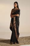 Shorshe Clothing_Black Silk Velvet Woven Floral Saree _Online_at_Aza_Fashions