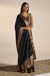 Buy_Shorshe Clothing_Black Silk Velvet Woven Floral Saree _Online_at_Aza_Fashions