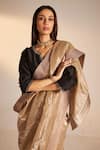 Shorshe Clothing_Grey Handloom Tissue Woven Geometric Saree _Online_at_Aza_Fashions