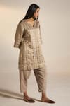 Shop_Shorshe Clothing_Grey Handloom Tissue Printed Stripe V Neck Kurta Set _Online_at_Aza_Fashions