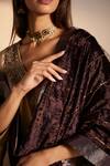 Shorshe Clothing_Purple Silk Velvet Stripe Hand Embroidered Dupatta _at_Aza_Fashions