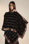 Shop_Shorshe Clothing_Black Silk Velvet Hand Embroidery Stripe Sequin Embellished Dupatta _Online_at_Aza_Fashions