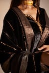 Shorshe Clothing_Black Silk Velvet Hand Embroidery Stripe Sequin Embellished Dupatta _at_Aza_Fashions