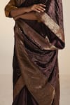 Shorshe Clothing_Purple Silk Velvet Woven Floral Bordered Saree _Online_at_Aza_Fashions