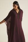 Buy_Shorshe Clothing_Purple Chiffon Embroidery Floral V Neck Flared Sleeve Kaftan _Online_at_Aza_Fashions