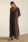 Buy_Shorshe Clothing_Purple Silk Velvet Embroidery Floral V Neck Noor Kaftan _Online_at_Aza_Fashions