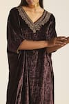 Shop_Shorshe Clothing_Purple Silk Velvet Embroidery Floral V Neck Noor Kaftan _Online_at_Aza_Fashions