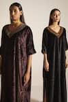 Shorshe Clothing_Black Silk Velvet Embroidery Floral V Neck Noor Kaftan _Online_at_Aza_Fashions