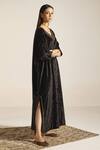 Shorshe Clothing_Black Silk Velvet Embroidery Floral V Neck Noor Kaftan _at_Aza_Fashions