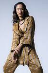 Shorshe Clothing_Gold Handloom Tissue Striped Pattern Oversized Blazer And Pant Set_Online_at_Aza_Fashions