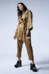 Buy_Shorshe Clothing_Gold Handloom Tissue Striped Pattern Oversized Blazer And Pant Set_Online_at_Aza_Fashions
