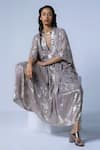 Shorshe Clothing_Beige Chiffon Jaya Foil Print Kaftan_Online_at_Aza_Fashions
