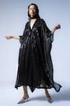 Shorshe Clothing_Black Sequins Plunge V Jaya Kaftan _Online_at_Aza_Fashions