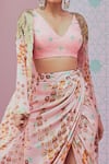 Krisha sunny Ramani_Pink Cape Georgette Embroidered Sequin Cape Open Embellished Dhoti Skirt Set _Online_at_Aza_Fashions