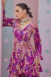 Krisha Sunny Ramani_Purple Modal, Satin Sequins, Tassels Crystal Embellished Angrakha With Sharara _Online_at_Aza_Fashions
