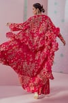 Krisha Sunny Ramani_Fuchsia Crepe, Georgette Beads, Embroidery V-neck Jhumka Print Cape Sharara Set _Online_at_Aza_Fashions