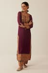 Buy_Shrutkirti_Purple Chanderi Silk Embroidered Aari Round Kurta Set _Online_at_Aza_Fashions