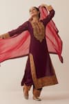 Buy_Shrutkirti_Purple Chanderi Silk Embroidered Aari Round Kurta Set _at_Aza_Fashions