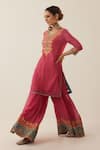 Shop_Shrutkirti_Pink Chanderi Silk Embroidered Aari Round Kurta Sharara Set  _Online_at_Aza_Fashions