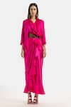 431-88 by Shweta Kapur_Fuchsia Silk Satin Scarf Neck Shirt  _Online_at_Aza_Fashions