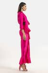 Shop_431-88 by Shweta Kapur_Fuchsia Silk Satin Scarf Neck Shirt  _Online_at_Aza_Fashions