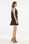 Buy_431-88 By Shweta Kapur_Black Satin Fringe, Stones Halter Neck Tasselled Top _Online_at_Aza_Fashions