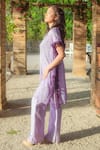 Shop_Monk & Mei_Purple Georgette Embroidered Floral V Neck Kaftan And Pant Set _Online_at_Aza_Fashions