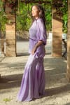 Shop_Monk & Mei_Purple Georgette Embroidered Chikankari V Neck Floral Kaftan And Sharara Set _Online_at_Aza_Fashions