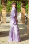 Monk & Mei_Purple Georgette Embroidered Chikankari V Neck Floral Kaftan And Sharara Set _at_Aza_Fashions